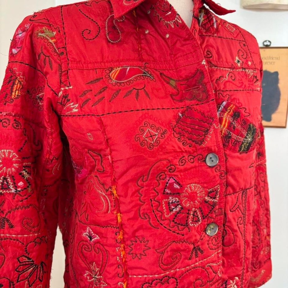 Red Patchwork Chore Jacket - Picture 3 of 6